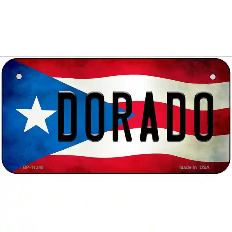 Dorado Puerto Rico Flag License Plate Metal Novelty 6" x 3" (BP)