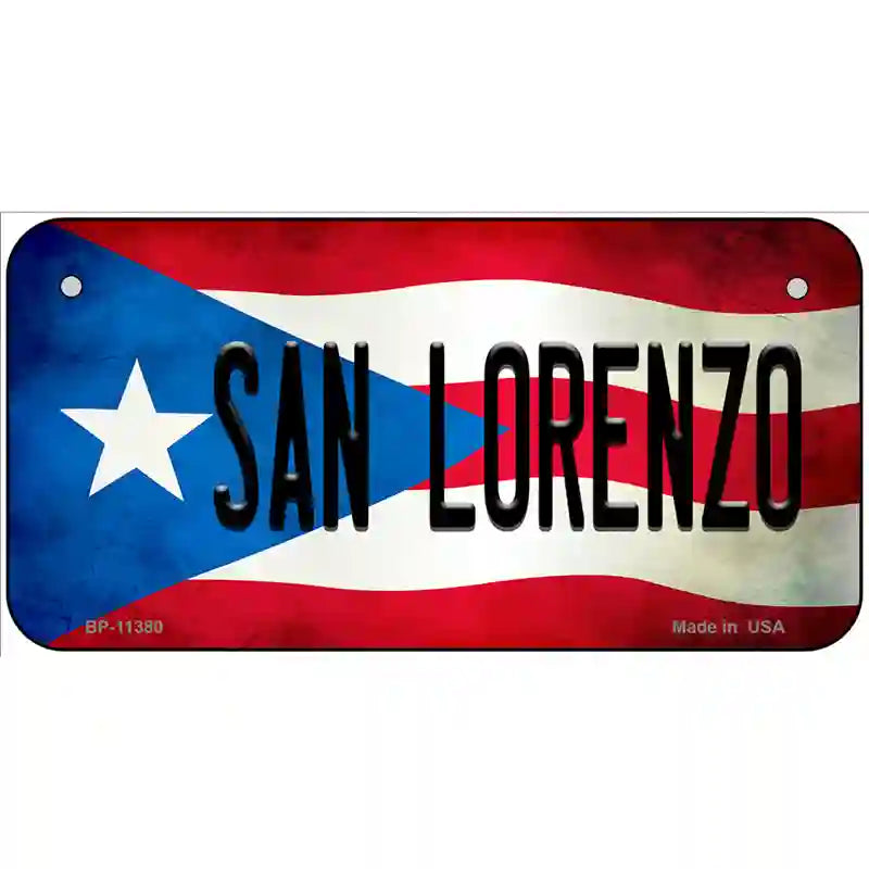 San Lorenzo Puerto Rico Flag License Plate Metal Novelty 6" x 3" (BP)