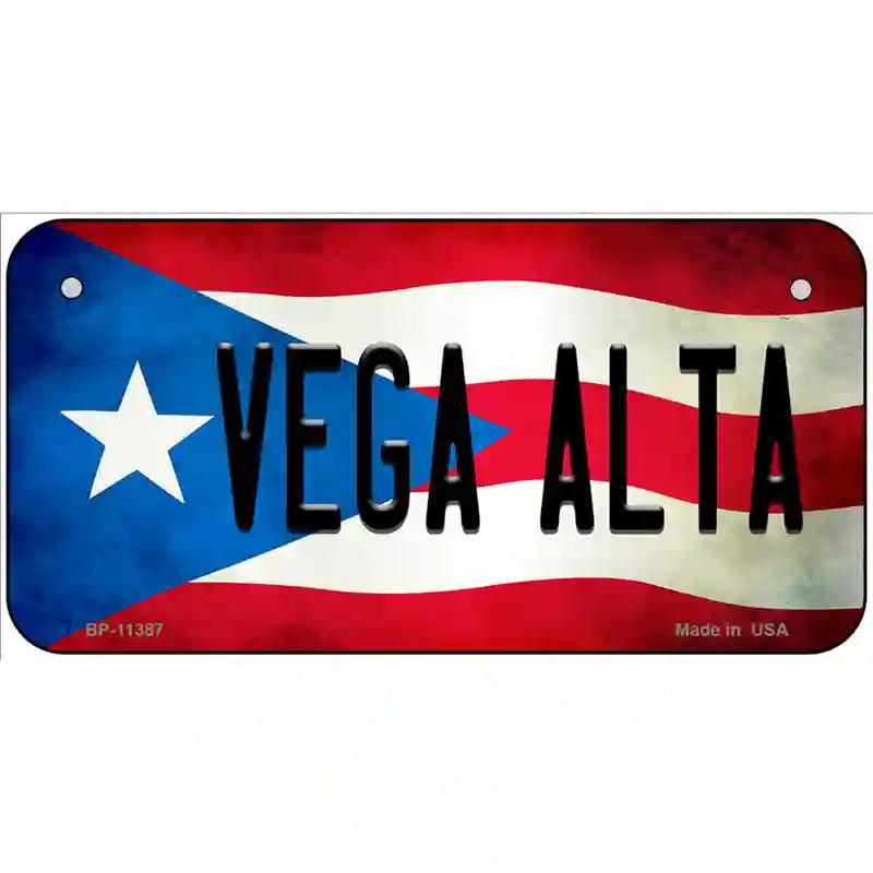 Vega Alta Puerto Rico Flag License Plate Metal Novelty 6" x 3" (BP)