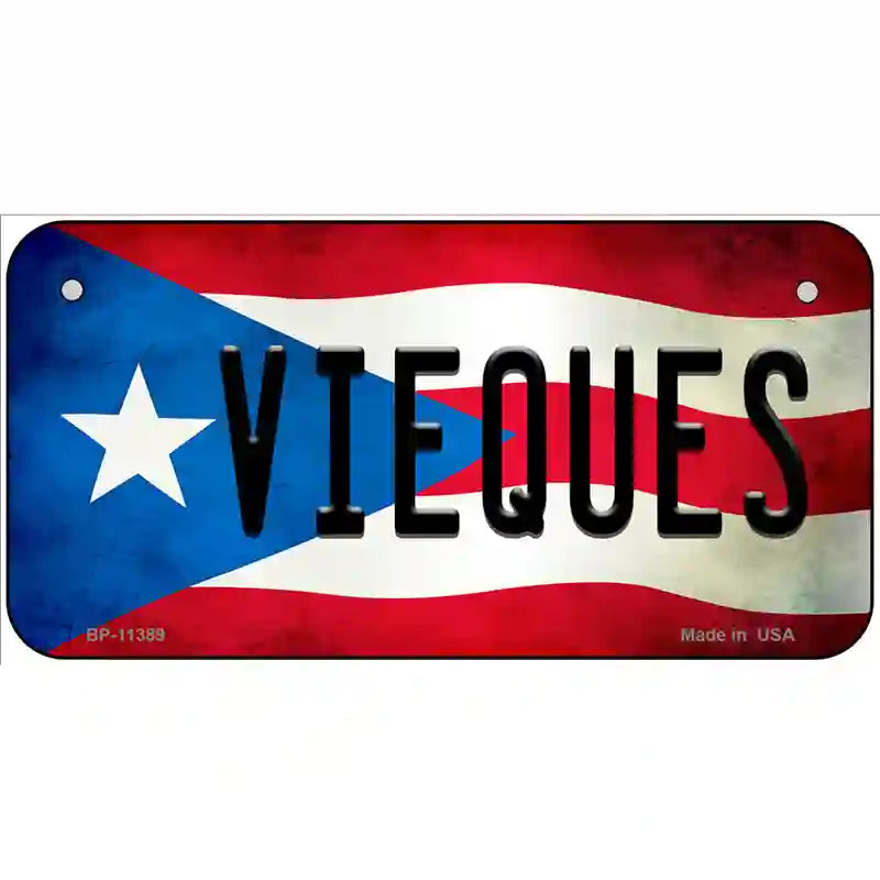 Vieques Puerto Rico Flag License Plate Metal Novelty 6" x 3" (BP)