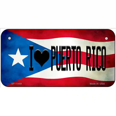 I Love Puerto Rico Flag License Plate Metal Novelty 6" x 3" (BP)