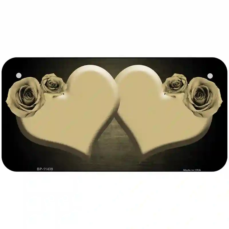 Hearts Over Roses In Gold Novelty License Plate 6" x 3" (BP)