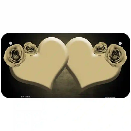 Hearts Over Roses In Gold Novelty License Plate 6" x 3" (BP)