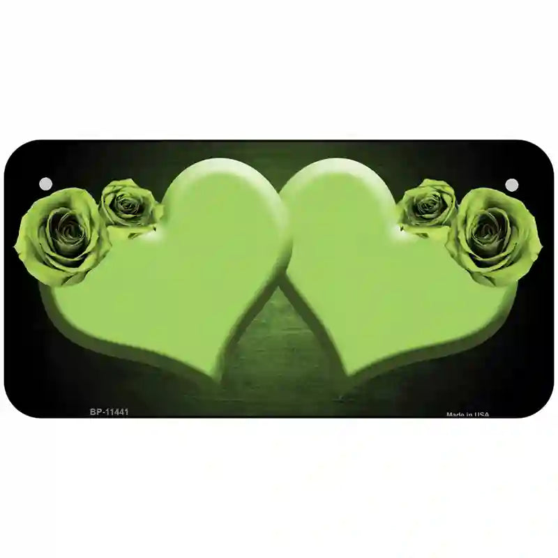 Hearts Over Roses In Lime Green Novelty License Plate 6" x 3" (BP)