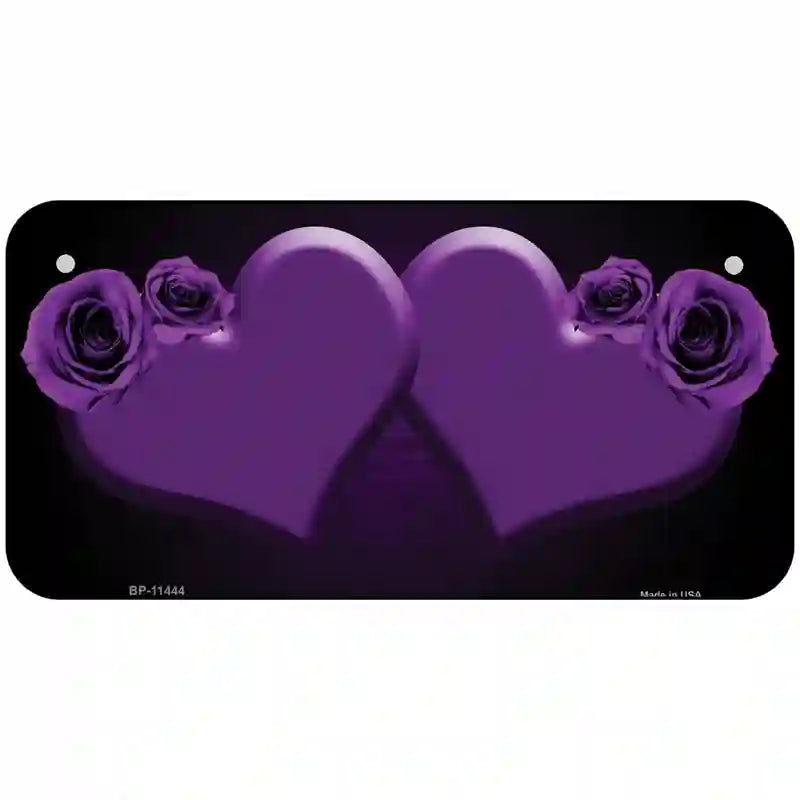 Hearts Over Roses In Purple Novelty License Plate 6" x 3" (BP)