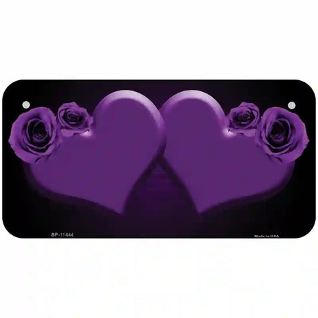 Hearts Over Roses In Purple Novelty License Plate 6" x 3" (BP)