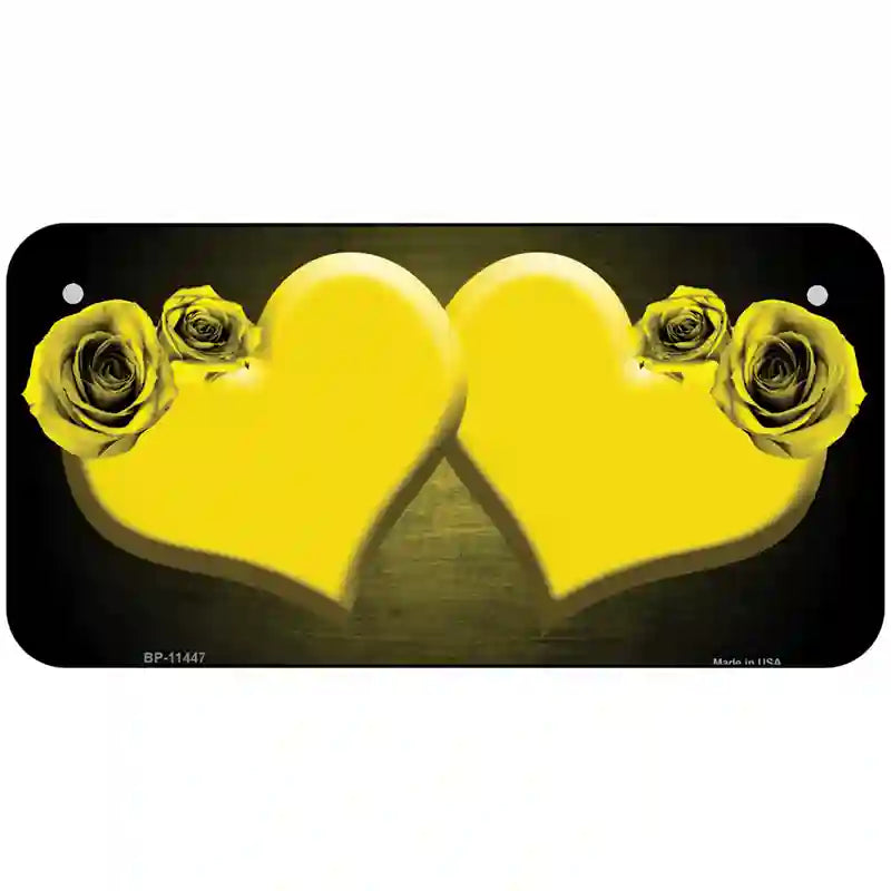 Hearts Over Roses In Yellow Novelty License Plate 6" x 3" (BP)