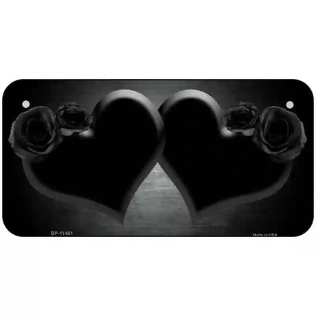 Hearts Over Roses In Black Novelty License Plate 6" x 3" (BP)