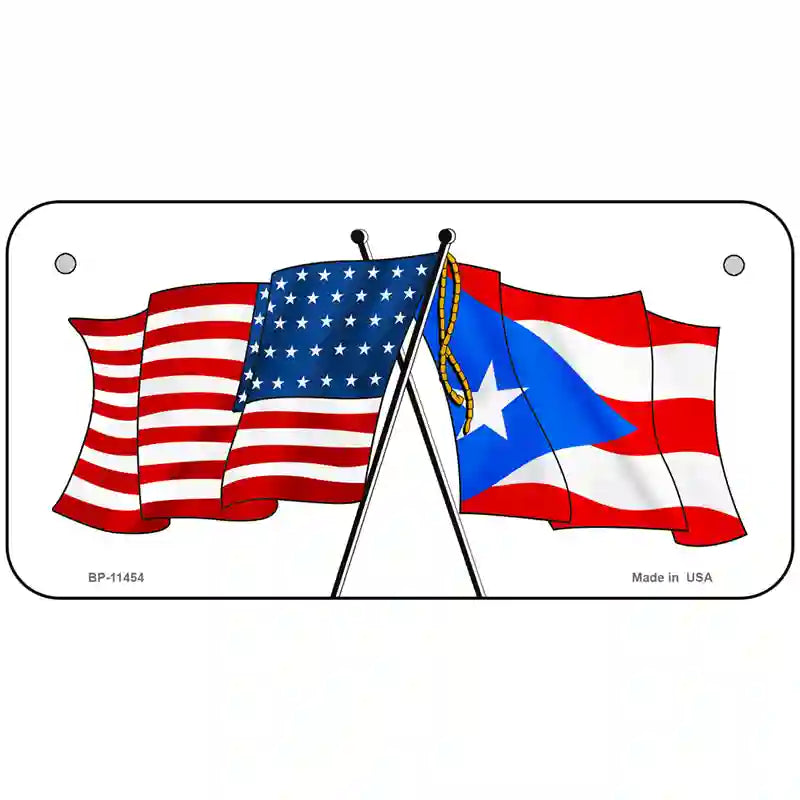 Puerto Rico Crossed US Flag License Plate 6" x 3" (BP)