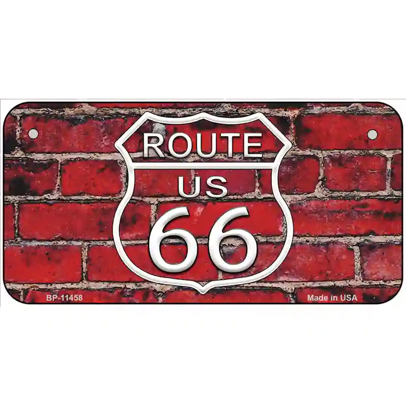 Route 66 Red Brick Wall Novelty License Plate 6" x 3" (BP)