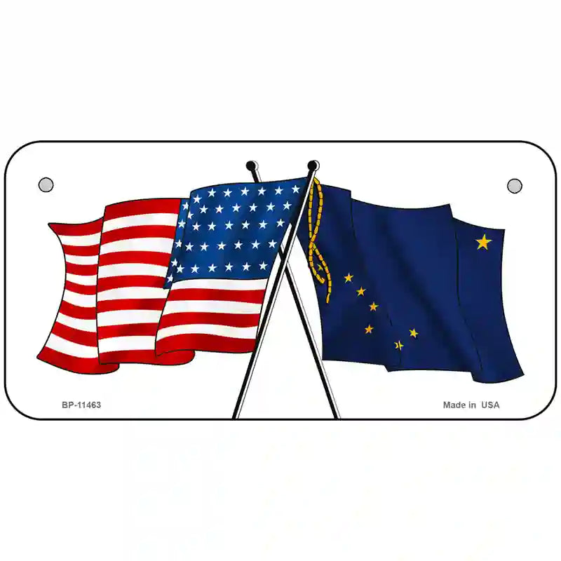 Alaska Crossed US Flag License Plate 6" x 3" (BP)