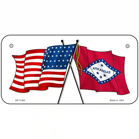 Arkansas Crossed US Flag License Plate 6" x 3" (BP)