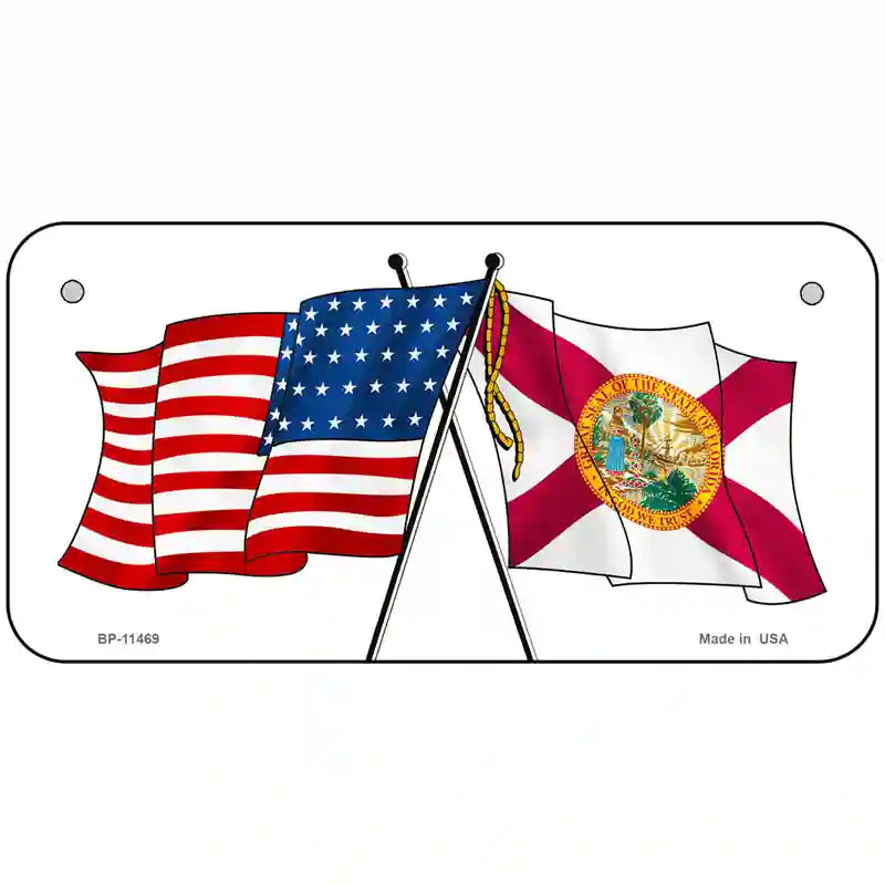 Florida Crossed US Flag License Plate 6" x 3" (BP)