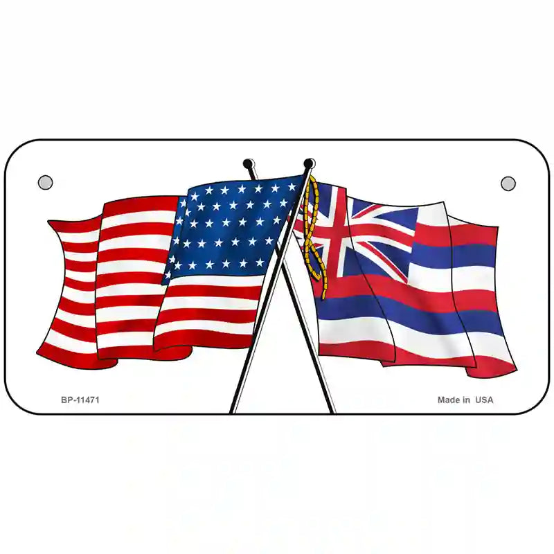 Hawaii Crossed US Flag License Plate 6" x 3" (BP)