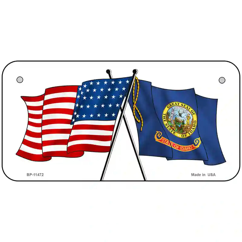 Idaho Crossed US Flag License Plate 6" x 3" (BP)