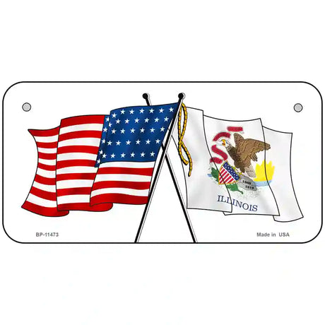 Illinois Crossed US Flag License Plate 6" x 3" (BP)