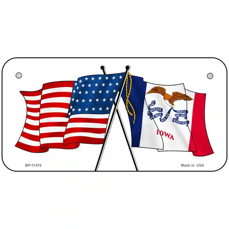 Iowa Crossed US Flag License Plate 6" x 3" (BP)