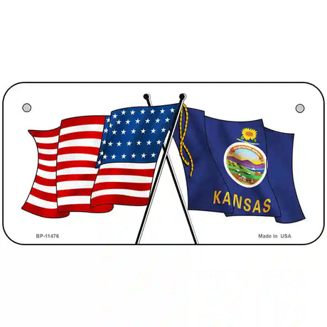 Kansas Crossed US Flag License Plate 6" x 3" (BP)