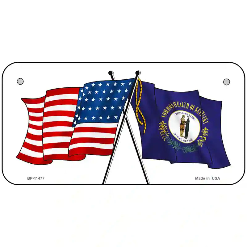 Kentucky Crossed US Flag License Plate 6" x 3" (BP)