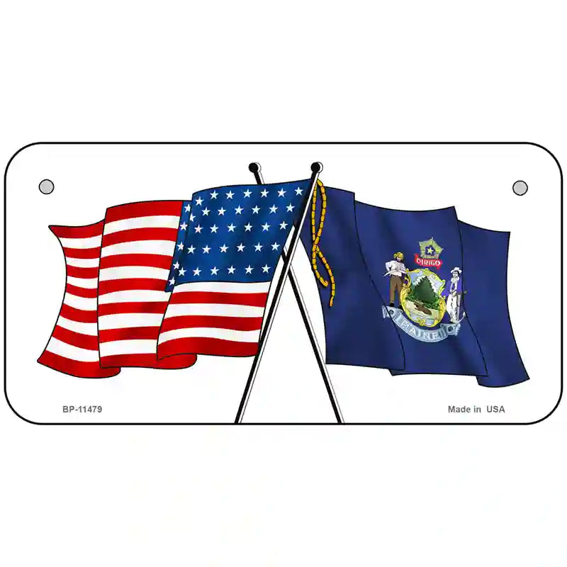 Maine Crossed US Flag License Plate 6" x 3" (BP)