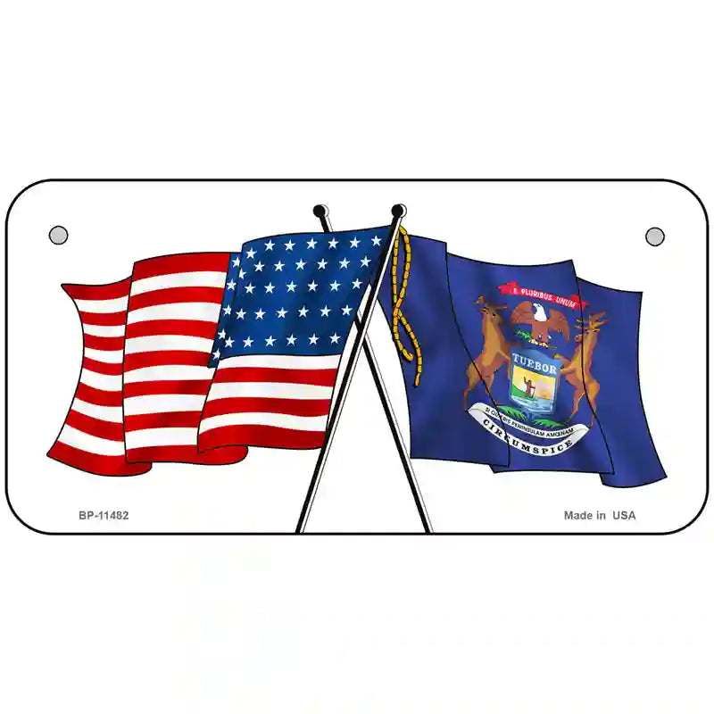 Michigan Crossed US Flag License Plate 6" x 3" (BP)