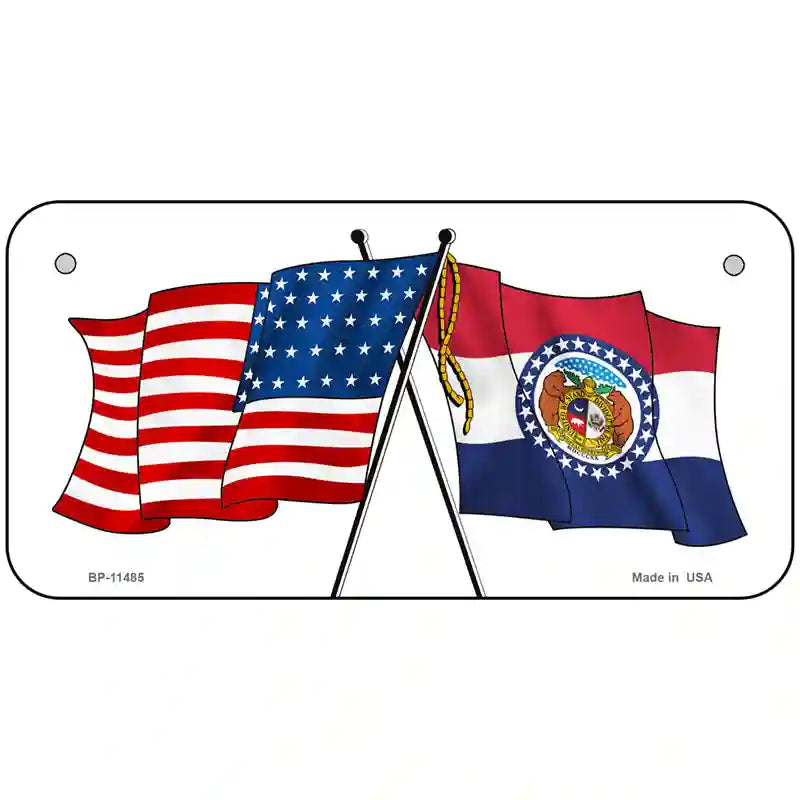 Missouri Crossed US Flag License Plate 6" x 3" (BP)