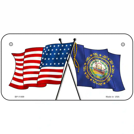 New Hampshire Crossed US Flag License Plate 6" x 3" (BP)