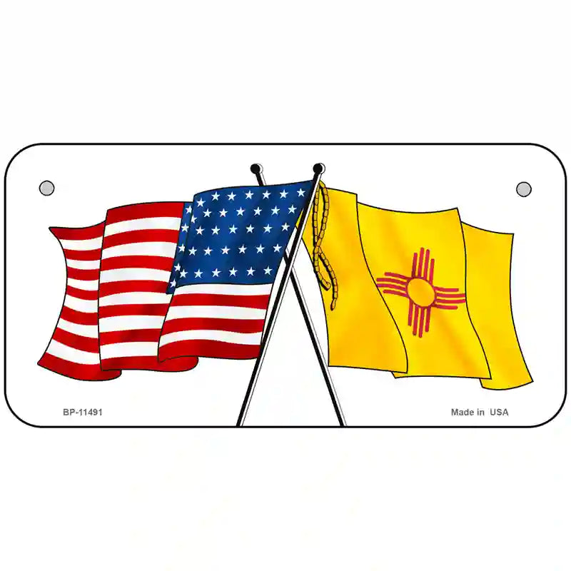 New Mexico Crossed US Flag License Plate 6" x 3" (BP)