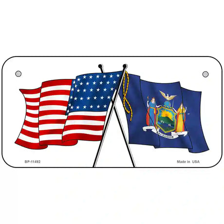 New York Crossed US Flag License Plate 6" x 3" (BP)