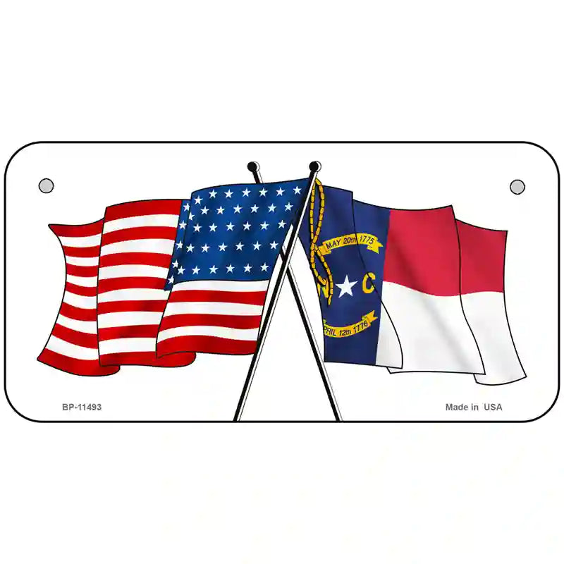 North Carolina Crossed US Flag License Plate 6" x 3" (BP)