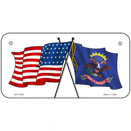 North Dakota Crossed US Flag License Plate 6" x 3" (BP)