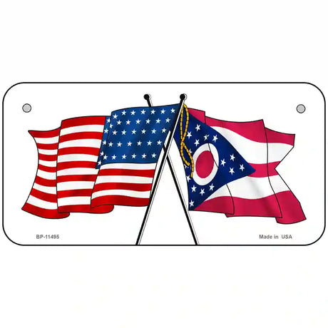 Ohio Crossed US Flag License Plate 6" x 3" (BP)