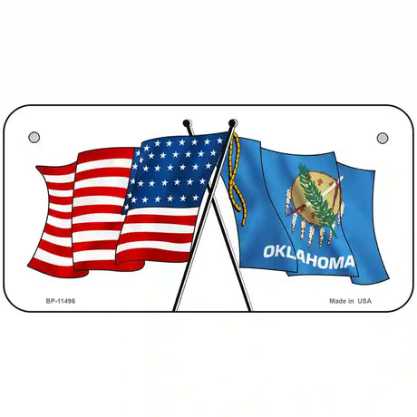 Oklahoma Crossed US Flag License Plate 6" x 3" (BP)