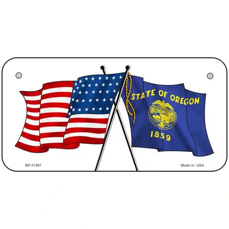 Oregon Crossed US Flag License Plate 6" x 3" (BP)