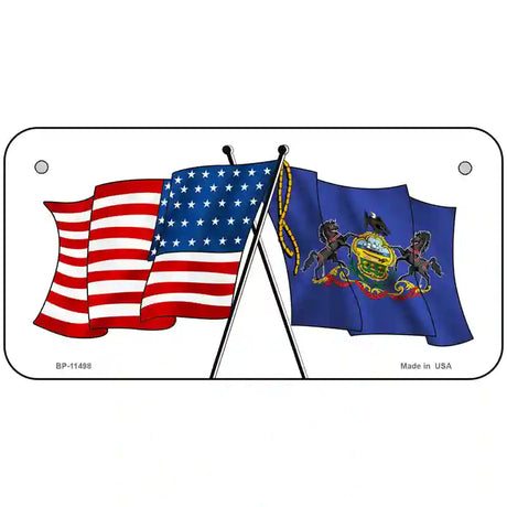 Pennsylvania Crossed US Flag License Plate 6" x 3" (BP)