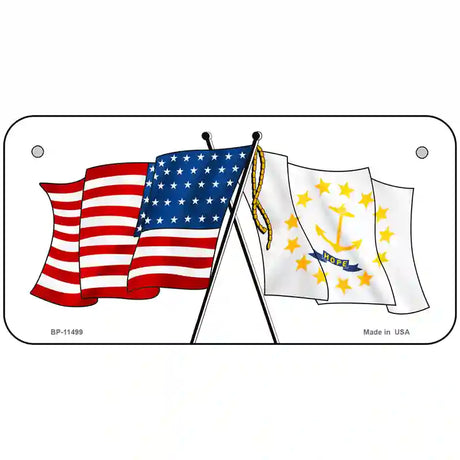 Rhode Island Crossed US Flag License Plate 6" x 3" (BP)