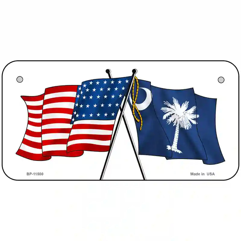 South Carolina Crossed US Flag License Plate 6" x 3" (BP)