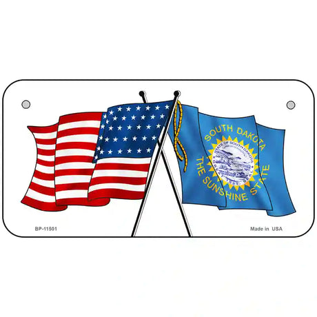 South Dakota Crossed US Flag License Plate 6" x 3" (BP)