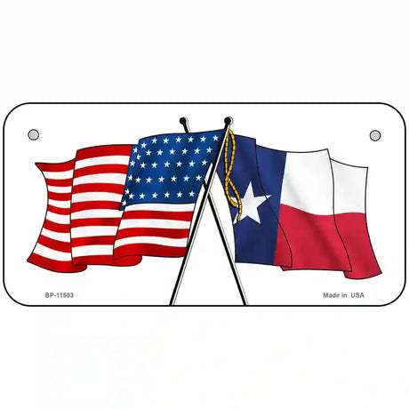 Texas Crossed US Flag License Plate 6" x 3" (BP)