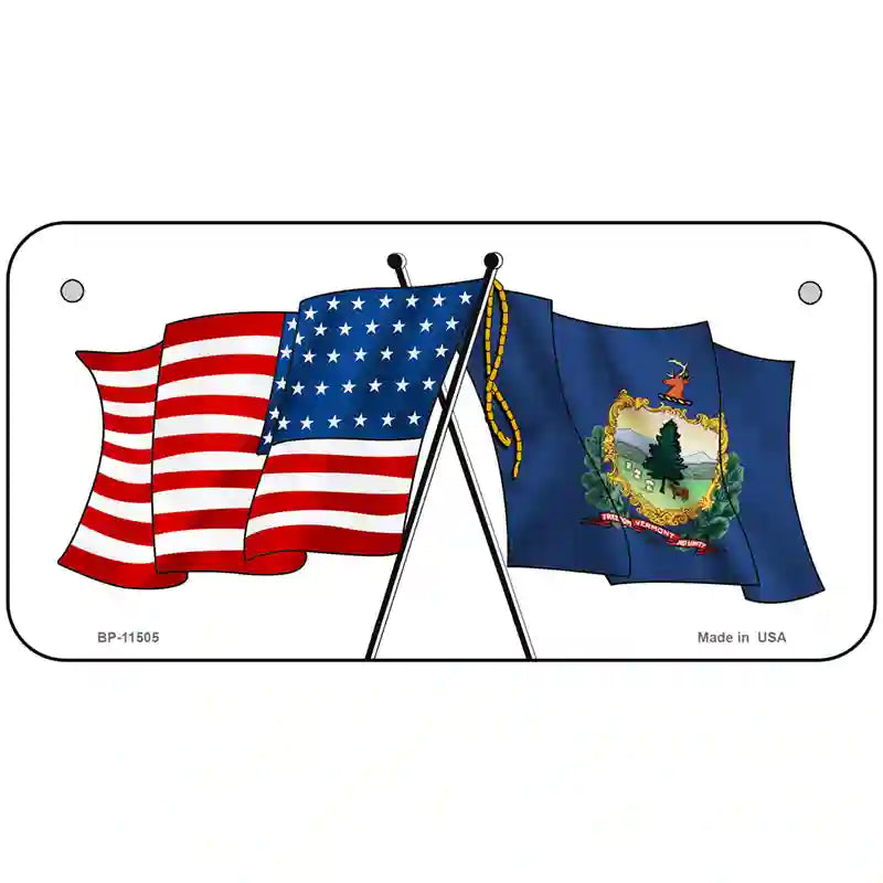 Vermont Crossed US Flag License Plate 6" x 3" (BP)