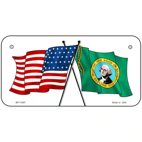 Washington Crossed US Flag License Plate 6" x 3" (BP)