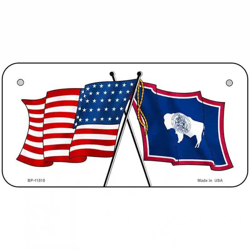 Wyoming Crossed US Flag License Plate 6" x 3" (BP)