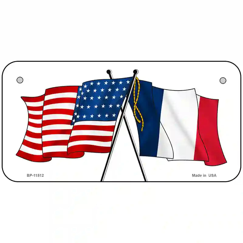 France Crossed US Flag License Plate 6" x 3" (BP)