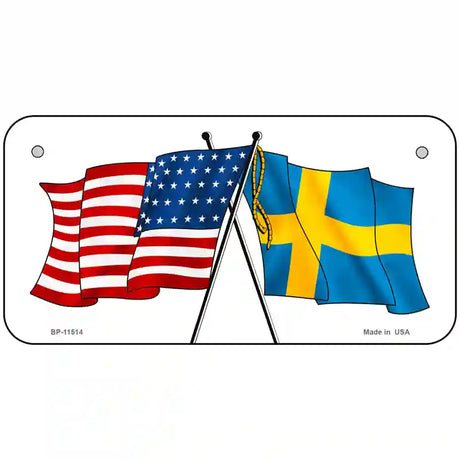 Sweden Crossed US Flag License Plate 6" x 3" (BP)