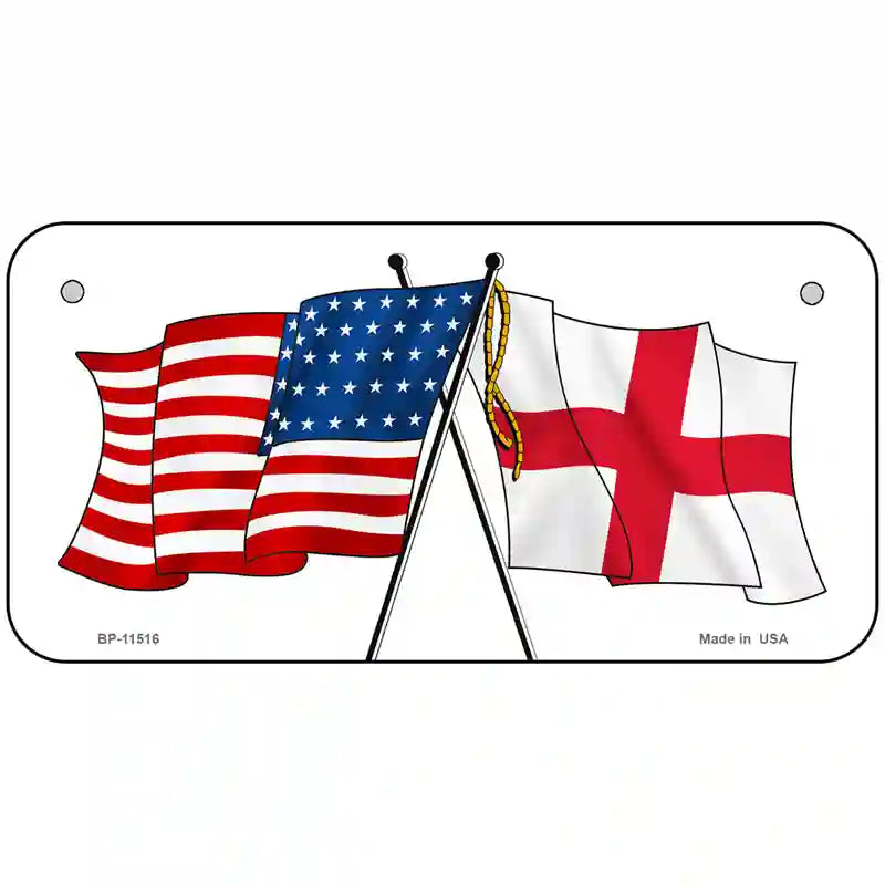 England Crossed US Flag License Plate 6" x 3" (BP)