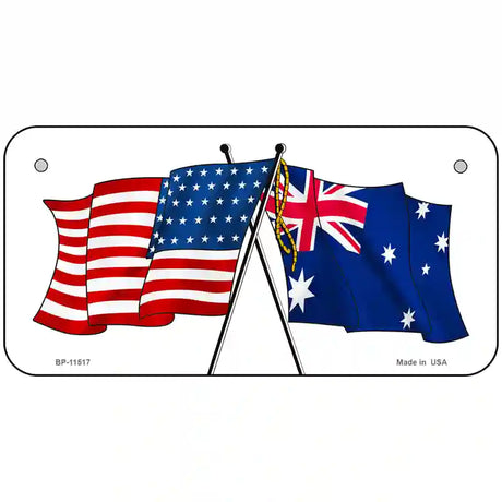 Australia Crossed US Flag License Plate 6" x 3" (BP)