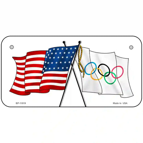 Olympic Crossed US Flag License Plate 6" x 3" (BP)