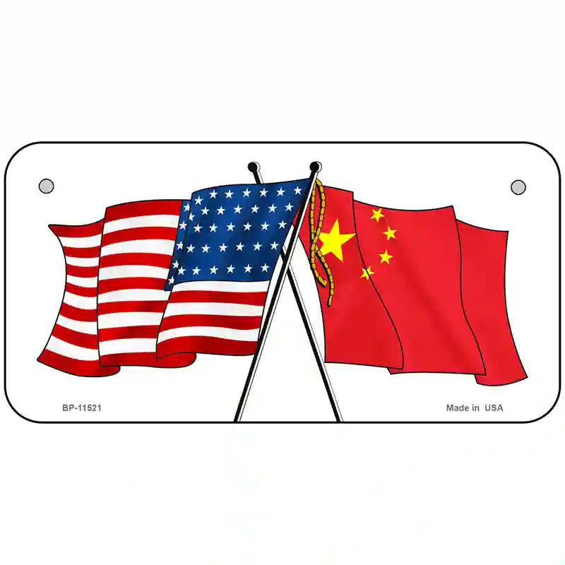 China Crossed US Flag License Plate 6" x 3" (BP)