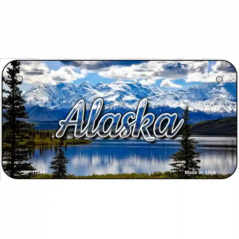 Alaska Snowy Mountains Novelty Metal State License Plate 6" x 3" (BP)