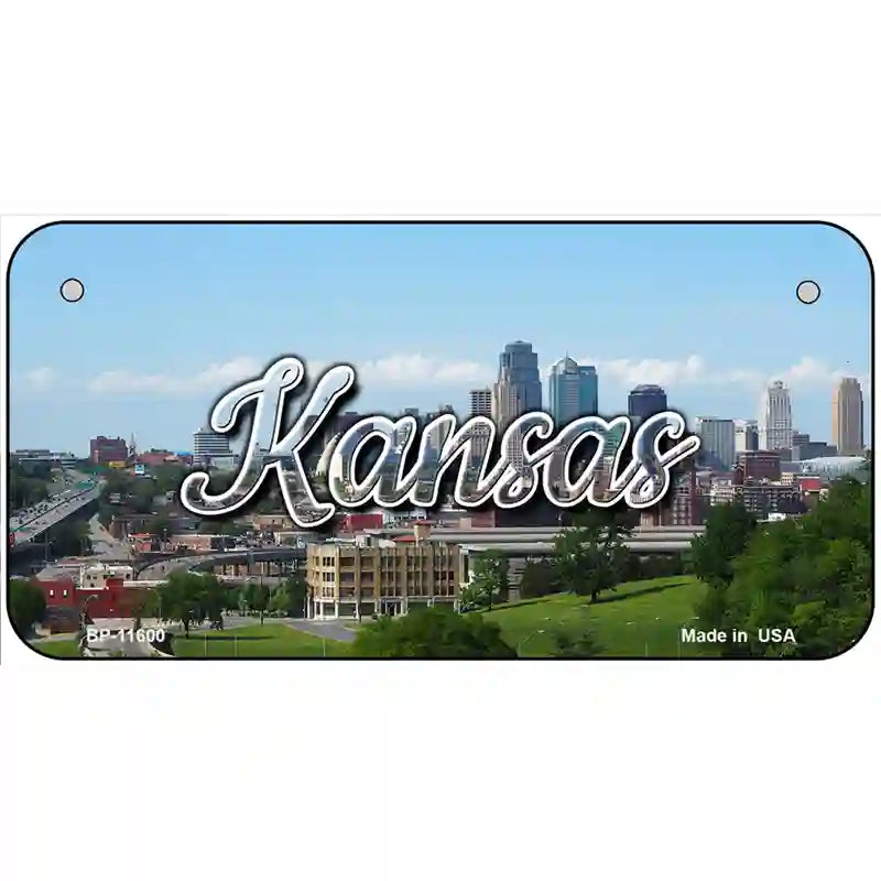 Kansas Downtown Skyline Novelty Metal State License Plate 6" x 3" (BP)